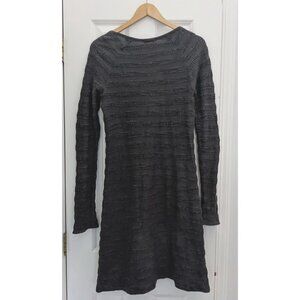 LA MADE Gray Sweater Dress Long Sleeve Textured Knit Sheath w/ Kangaroo Pocket S